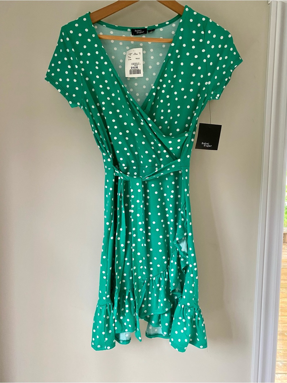 Rebel Sugar Green White Polka Dot Wrap Dress